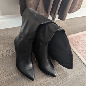 Jessica Simpson Black Pointed-Toe Knee-High Heeled Boots